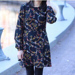 LOFT Plus Black Floral Long Sleeve Fit Flare Dress size 18